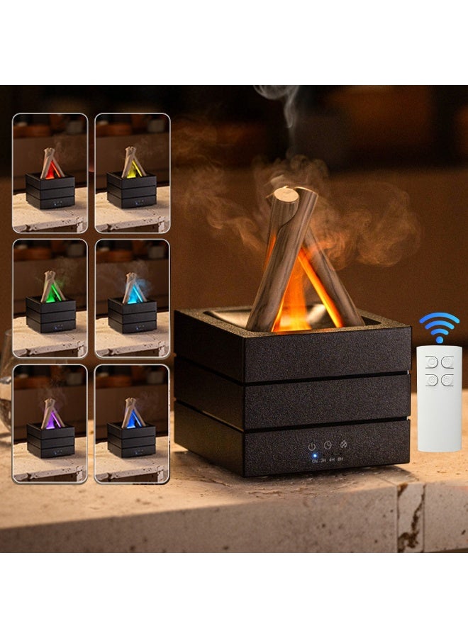 Essential Oil Diffuser, With 7 Color Flame Led Light And Remote Control, Cool Mist Humidifier，Auto Shut-Off Function With 3 Timer，550ml Black,Applicable To Home Bedroom Office - Image 1