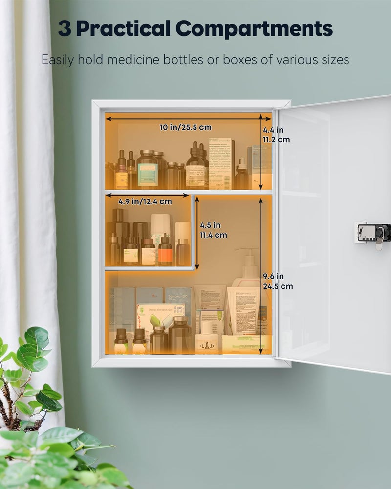 Uniclife Wall Mount Medicine Cabinet with Combination Lock, Locking First Aid Cabinet, Lockable Medical Cabinet, Large Capacity Medicine Organizer, Secure Steel Wall Cabinet Metal Storage Box, White - Image 3
