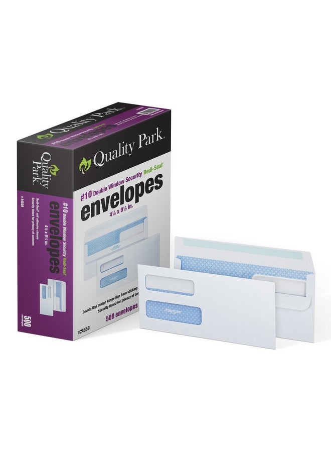 Quality Park 10 Doublewindow Selfseal Security Envelopes For Business Statements Invoices 41/8" X 91/2" White 24Lb 500 Per Box (Qua24559) (24559) - Image 1