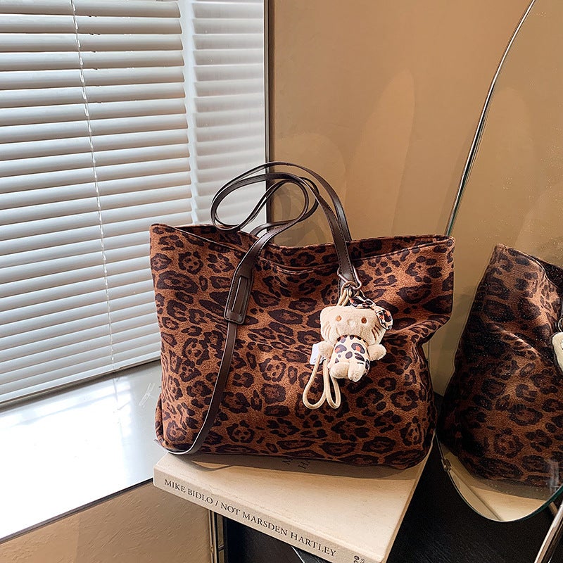 Large Capacity Leopard Print Tote Bag Women'S Autumn Vintage Casual Portable Shoulder Bag Fashionable Underarm Bag - Image 2