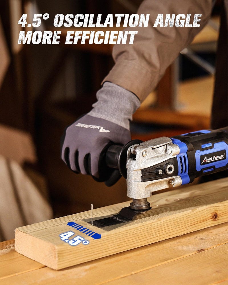 AVID POWER Oscillating Tool, 3.5-Amp Oscillating Multi Tool with 4.5° Oscillation Angle, 6 Variable Speeds and 13pcs Saw Accessories, Auxiliary Handle and Carrying Bag - Blue - Image 4