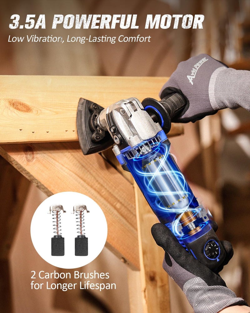 AVID POWER Oscillating Tool, 3.5-Amp Oscillating Multi Tool with 4.5° Oscillation Angle, 6 Variable Speeds and 13pcs Saw Accessories, Auxiliary Handle and Carrying Bag - Blue - Image 2