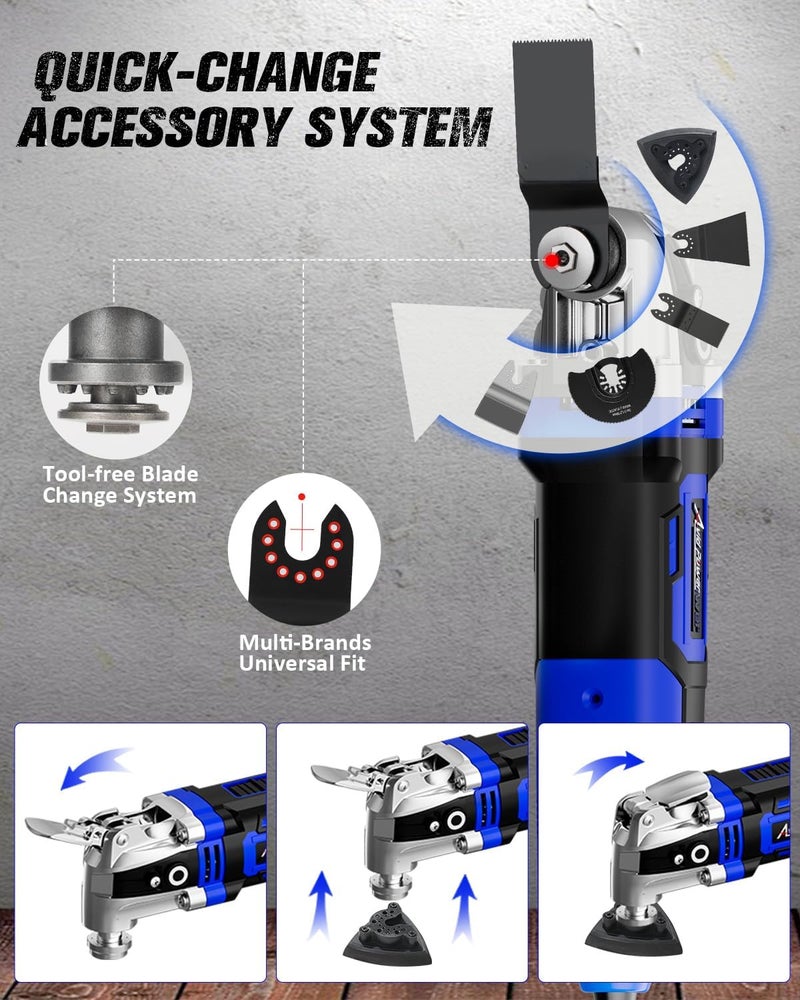 AVID POWER Oscillating Tool, 3.5-Amp Oscillating Multi Tool with 4.5° Oscillation Angle, 6 Variable Speeds and 13pcs Saw Accessories, Auxiliary Handle and Carrying Bag - Blue - Image 5