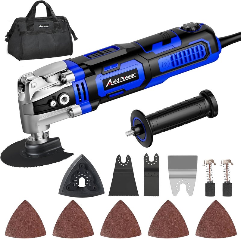 AVID POWER Oscillating Tool, 3.5-Amp Oscillating Multi Tool with 4.5° Oscillation Angle, 6 Variable Speeds and 13pcs Saw Accessories, Auxiliary Handle and Carrying Bag - Blue - Image 1