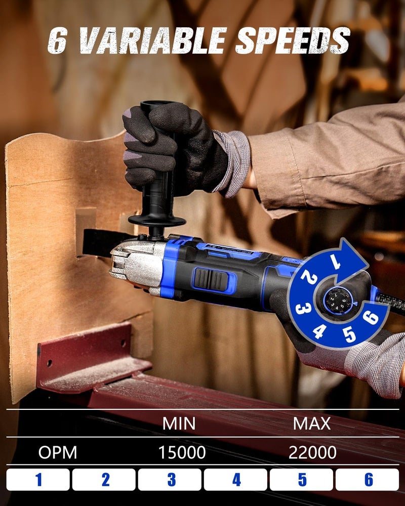 AVID POWER Oscillating Tool, 3.5-Amp Oscillating Multi Tool with 4.5° Oscillation Angle, 6 Variable Speeds and 13pcs Saw Accessories, Auxiliary Handle and Carrying Bag - Blue - Image 3
