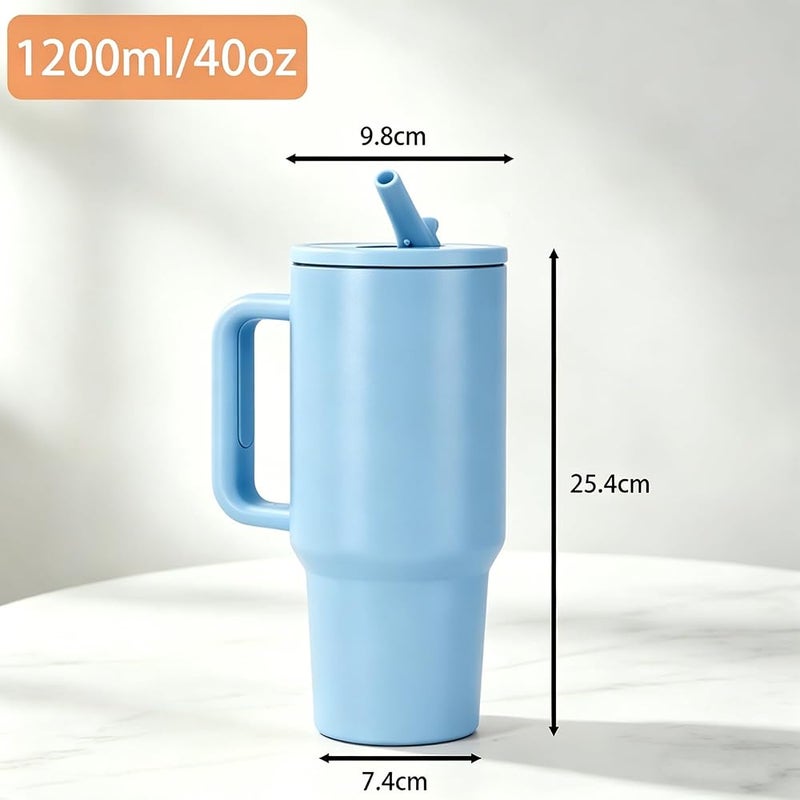 VTERLY 40oz Tumbler with Handle and Straw Lid, Insulated Stainless Steel Water Bottle, Reusable Leak Proof Travel Mug for Hot & Cold Drinks, Coffee, Iced Tea, Smoothie, Camping, Hiking (Blue) - Image 2