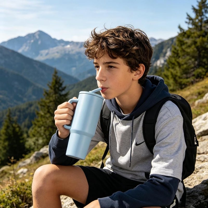 VTERLY 40oz Tumbler with Handle and Straw Lid, Insulated Stainless Steel Water Bottle, Reusable Leak Proof Travel Mug for Hot & Cold Drinks, Coffee, Iced Tea, Smoothie, Camping, Hiking (Blue) - Image 5