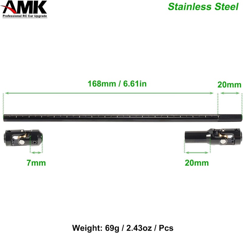 AMK 68229mm Severable Ruled SCX10 Driveshaft Stainless Steel TRX4 Drive Shaft for 110 RC Crawler Sportys Scalers GSPEED Axial Capra UTB10 Pro Upgrades DIY LCG Rig 2Pcs Black - Image 3