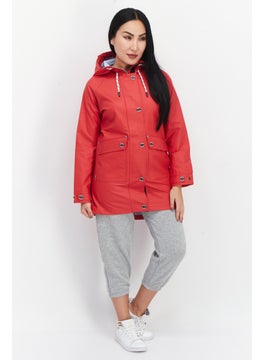 Trespass Women Plain Hooded Rain Coat, Red  - Image 4