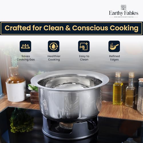 Earthy Fables Stainless Steel Tope/Patila/Bhogona/Tapeli for Milk, Boiling – 0.8kg, Heaviest in Class, Better Nutrition & Heat Distribution, Uses Less Oil & Gas, Stove & Induction Bottom,16cm, 1.5 L - Image 4