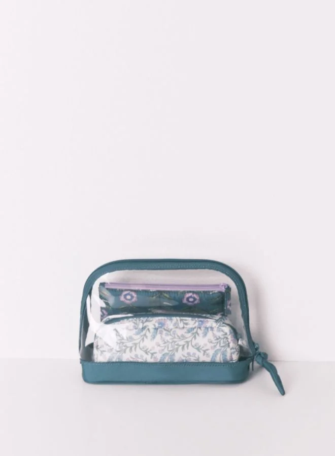 women'secret Pack Of 3 Green Printed Toiletry Bags