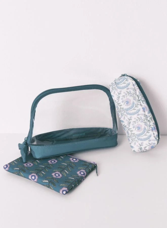 women'secret Pack Of 3 Green Printed Toiletry Bags