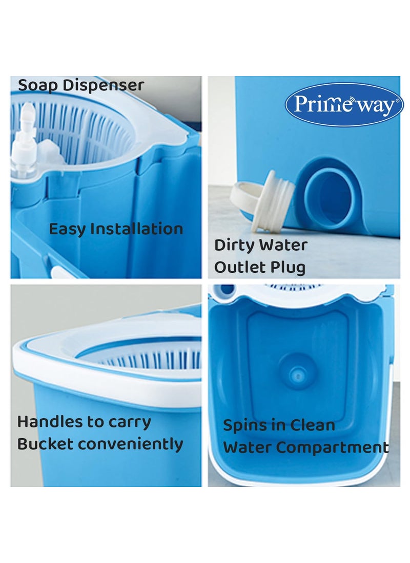 Primeway - Primeway® Plastic SS Double Bucket 360 Rotating Spin Floor Cleaning Mop with Clean and Dirty Water Separator with 2 Microfibre 38cm Refills, 6 LTR, Grey - Image 1