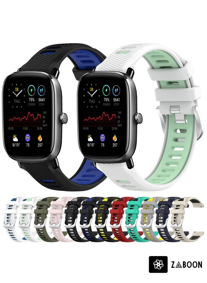 Zaboon Amazfit GTS 4 Mini 22mm Cross Texture Two Color Silicone Steel Buckle Watch Band - Image 2