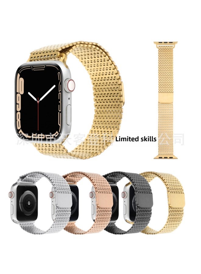 Suitable For Apple Watch Stainless Steel Domino Magnetic Loop Metal Strap Apple Watch8/SE/76-Color:42/44/45/46/49mm Silver  - Image 2