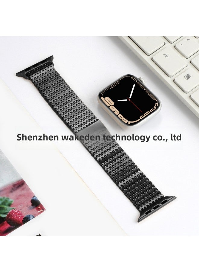 Suitable For Apple Watch Stainless Steel Domino Magnetic Loop Metal Strap Apple Watch8/SE/76-Color:42/44/45/46/49mm Silver  - Image 3