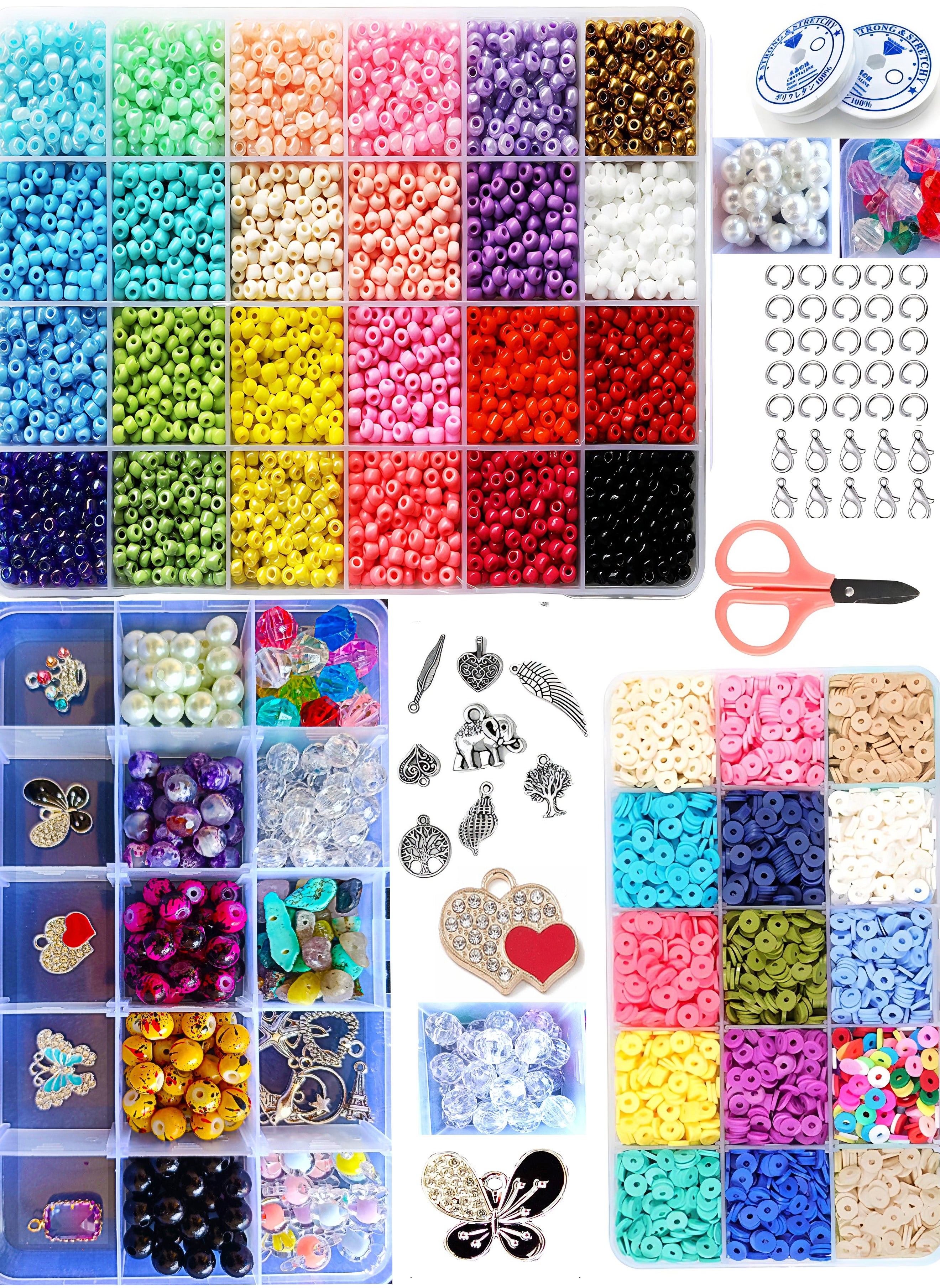 Mountain Gems Mega Craft Beads Assorted Kit with Organizer Box and Gemstone and Crystals and Box of Jamaica for DIY Jewelry Making 