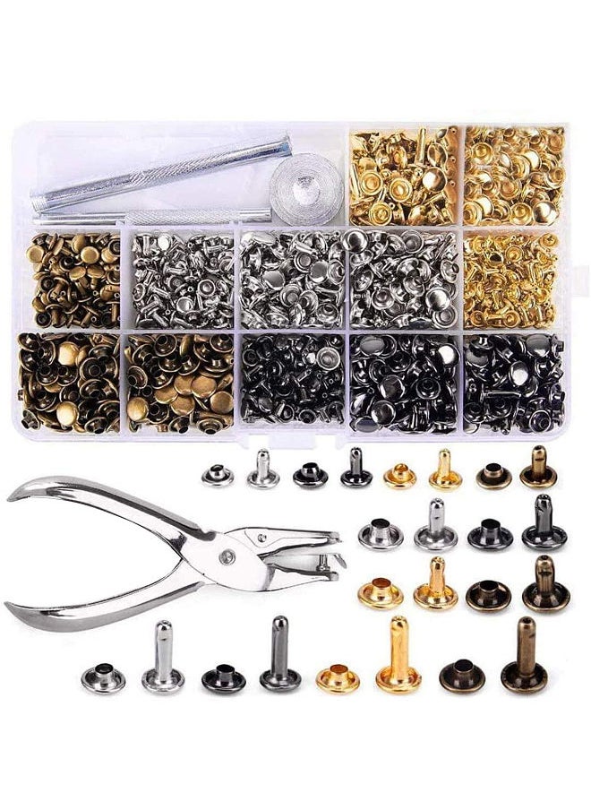Generic - 480 Sets of Leather Rivets Double Cap Rivet 3 Sizes 4 Colors with 4 Fixing Set Tools for DIY Leather Craft - Image 1