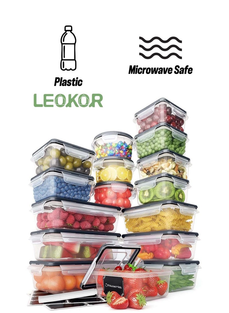 LEOKOR 16 Pack Food Storage Containers with Airtight Lids, Plastic Leak-Proof BPA-Free Kitchen Storage Containers for Pantry Organizers and Storage, Meal Prep, Lunch,  with Labels and Marker  - Image 1