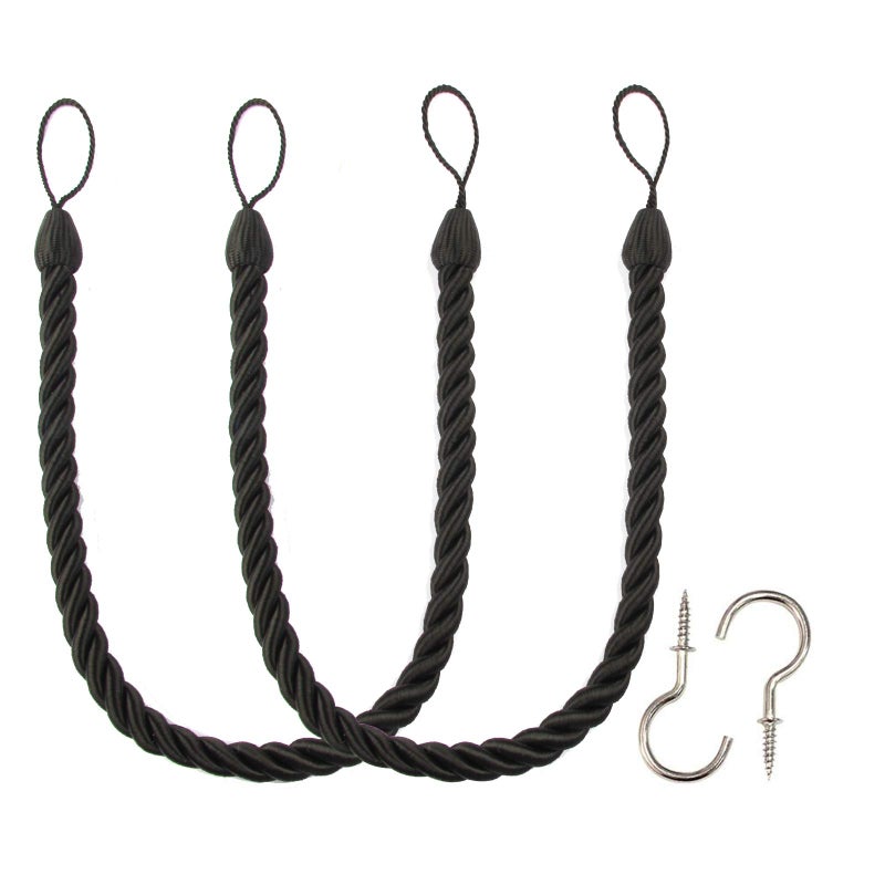 BEL AVENIR Curtain Tiebacks Ropes TieBacks Handmade Curtain Holdbacks Black 2pack