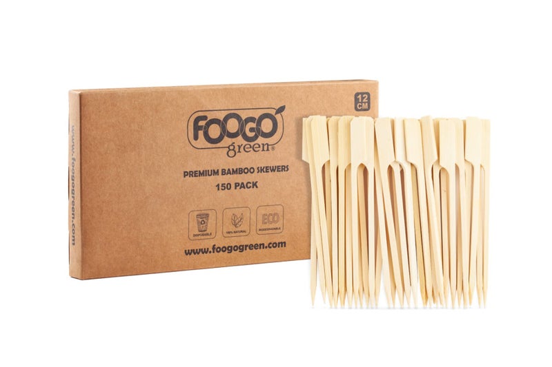 FOOGO Green 150pcs Small 12cm Bamboo Skewers FSC Certified Sturdy EcoFriendly Wooden Barbecue BBQ  Kebabs Skewers Fruit Picks Cocktail Sticks for Camping Parties and Wedding