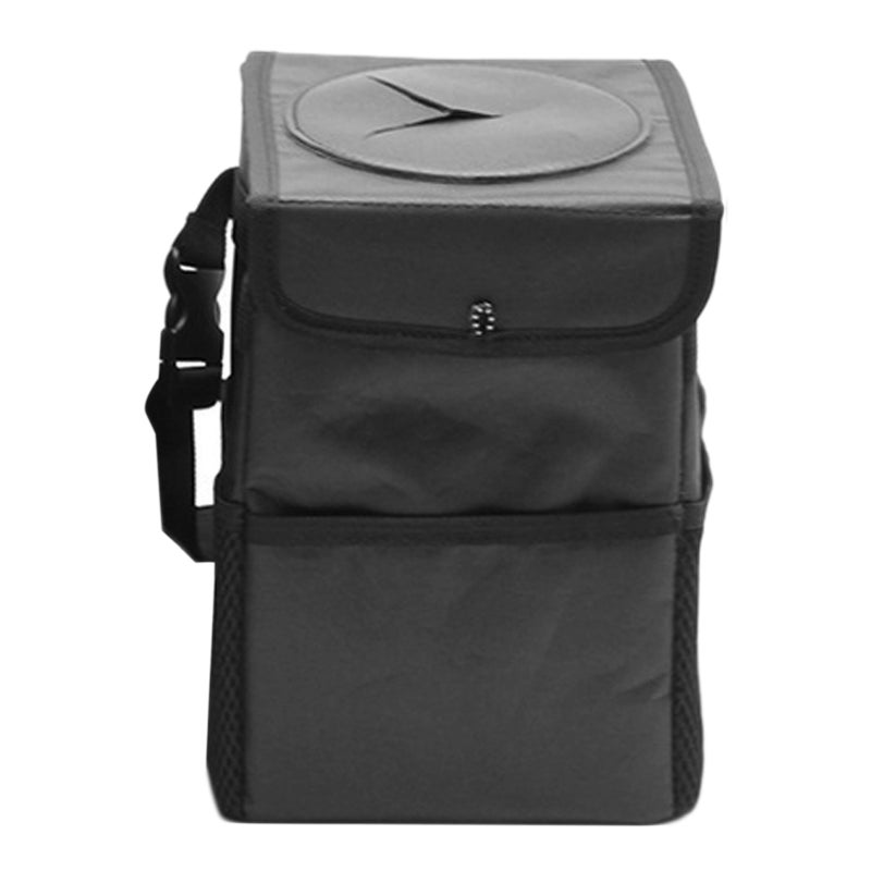Car Trash Can with Lid and Storage Pockets, Leak-Proof Organizer, Collapsible and Portable Waterproof Hanging Garbage Bin, (Black, Small) - Image 1