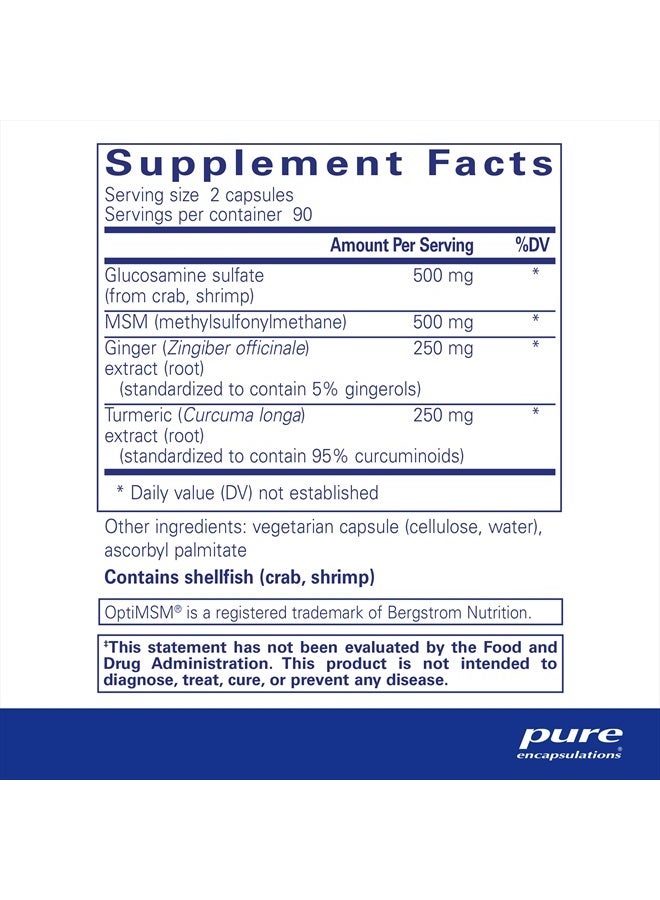 Pure Encapsulations Glucosamine MSM | Supplement for Joint Support, Mobility, Comfort, Cartilage Health, and Connective Tissue* | 180 Capsules  - Image 2