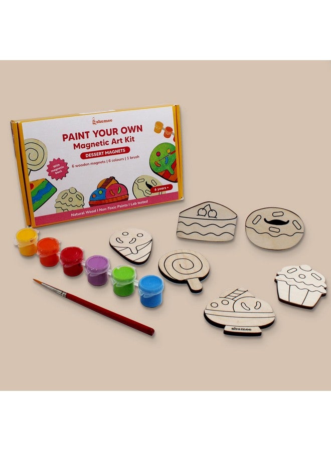 shumee Paint Your Own Wooden Magnets Kit- Dessert Themed for Kids (6+ Years) | 6 Pcs, 6 Colors & Brush- Painting kit | Art & Craft Colouring Kit | Non-Toxic & Safe - Image 3