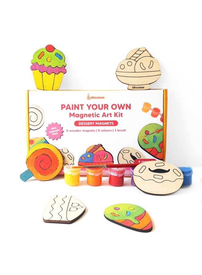 shumee Paint Your Own Wooden Magnets Kit- Dessert Themed for Kids (6+ Years) | 6 Pcs, 6 Colors & Brush- Painting kit | Art & Craft Colouring Kit | Non-Toxic & Safe - Image 1