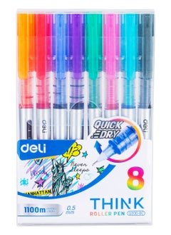 Deli Deli EQ300-8C Smooth Writing Roller Pen, 8 Assorted Colors, 0.5mm Needle Tip, 1100m Ink Capacity – Great for Note-Taking & Creative Work  - Image 3