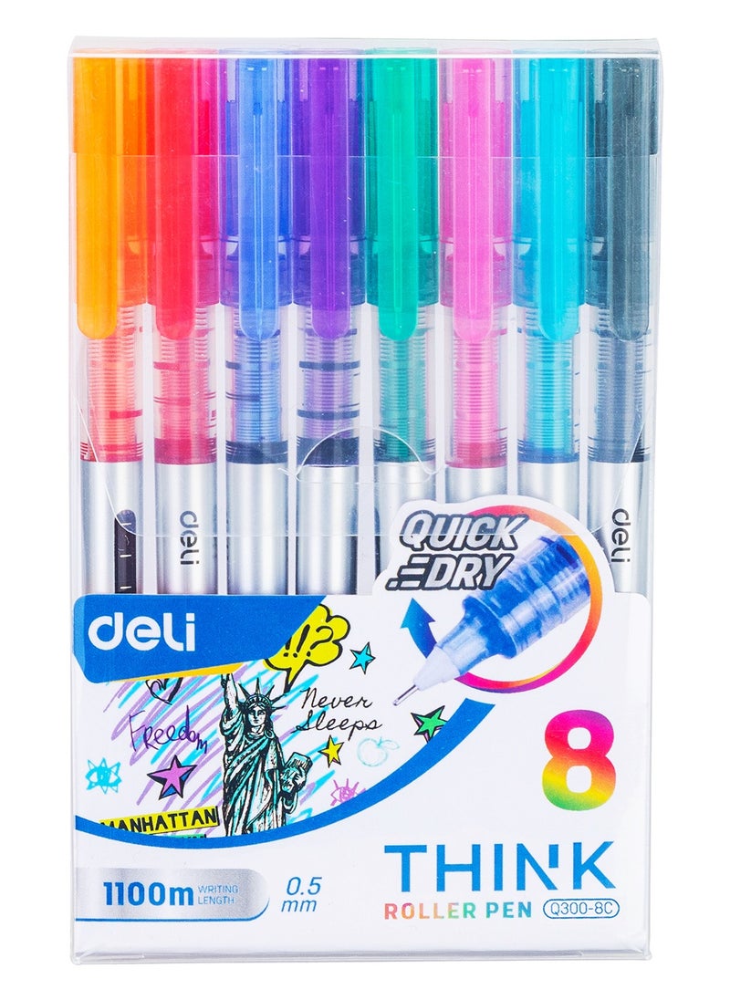 Deli Deli EQ300-8C Smooth Writing Roller Pen, 8 Assorted Colors, 0.5mm Needle Tip, 1100m Ink Capacity – Great for Note-Taking & Creative Work  - Image 3