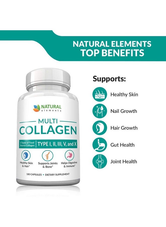 natural elements Multi Collagen Protein Capsules 180 Collagen Capsules Type I Ii Iii V X Collagen Pills Proprietary Blend Of Eggshell Chicken Wild Fish & Grassfed Beef Collagen Peptides 2025Mg Per Serv - Image 4