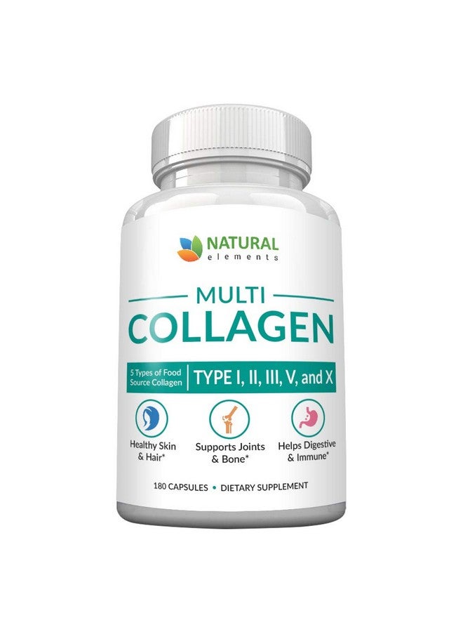 natural elements Multi Collagen Protein Capsules 180 Collagen Capsules Type I Ii Iii V X Collagen Pills Proprietary Blend Of Eggshell Chicken Wild Fish & Grassfed Beef Collagen Peptides 2025Mg Per Serv - Image 1