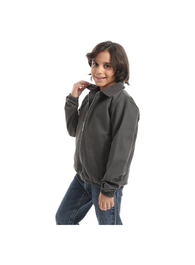 Andora A formal Sleek And Edgy Turned Down Collar Gabardine Winter Jacket _ Dark Grey - Image 3