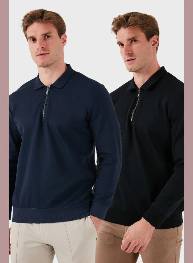 Buratti Buratti Cotton Regular Fit Half Zipper 2-Pack Polo Collar Sweat Men's SWEAT 5905789S2
