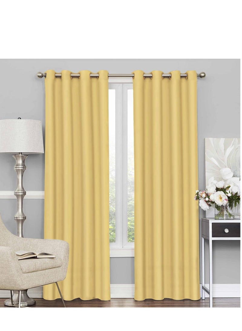 Umeema Blackout Window and Door Curtains for Bedroom, Living room with Grommet Top (Width 150cm and Length 270cm) Two pieces set. (Cream)  - Image 2