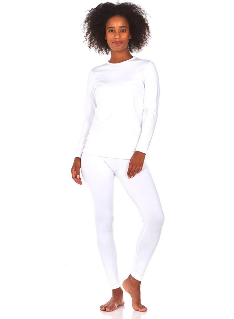 Women's Thermal Underwear Set Long Johns Women's Soft Thermal Underwear Base Pajamas Set Cold Weather - White - Image 1