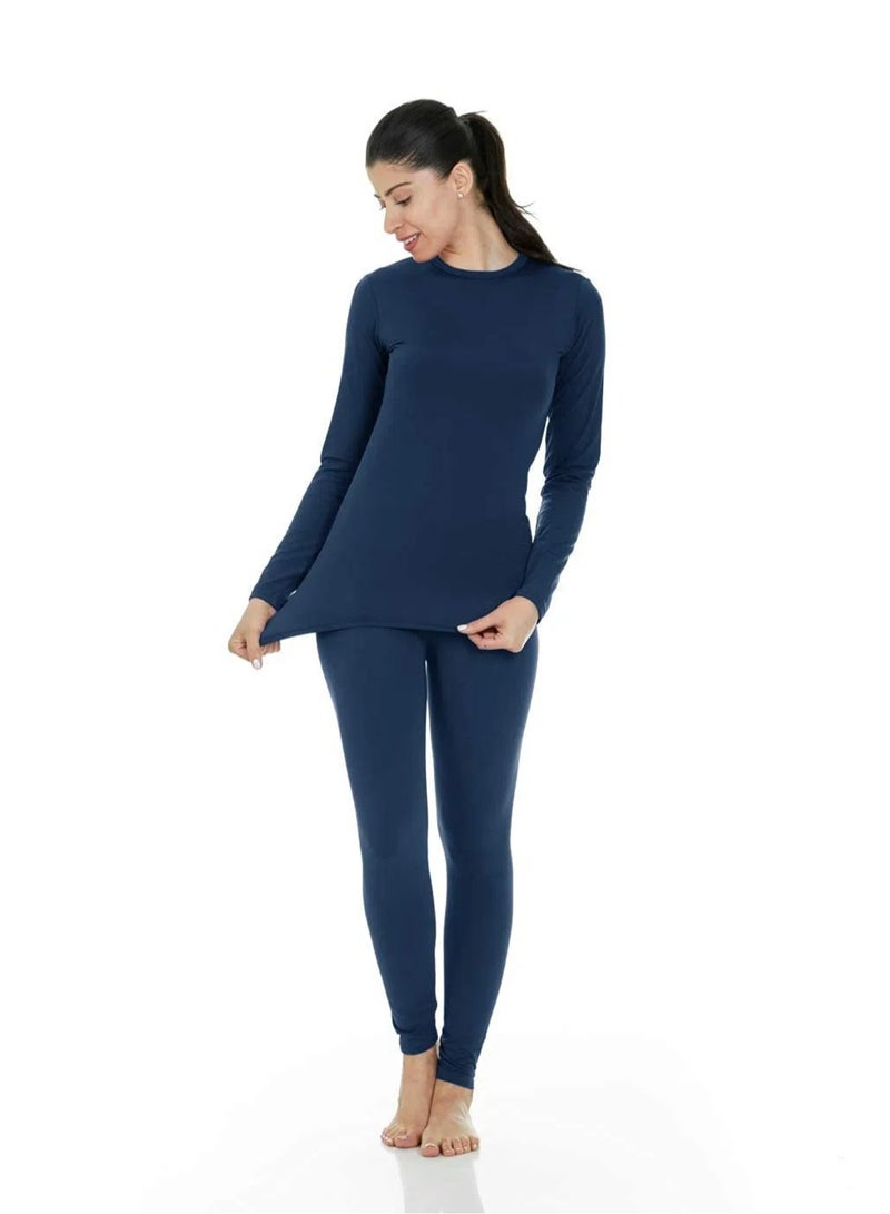 Women's Thermal Underwear Set Long Johns Women's Soft Thermal Underwear Base Pajamas Set Cold Weather - White - Image 2