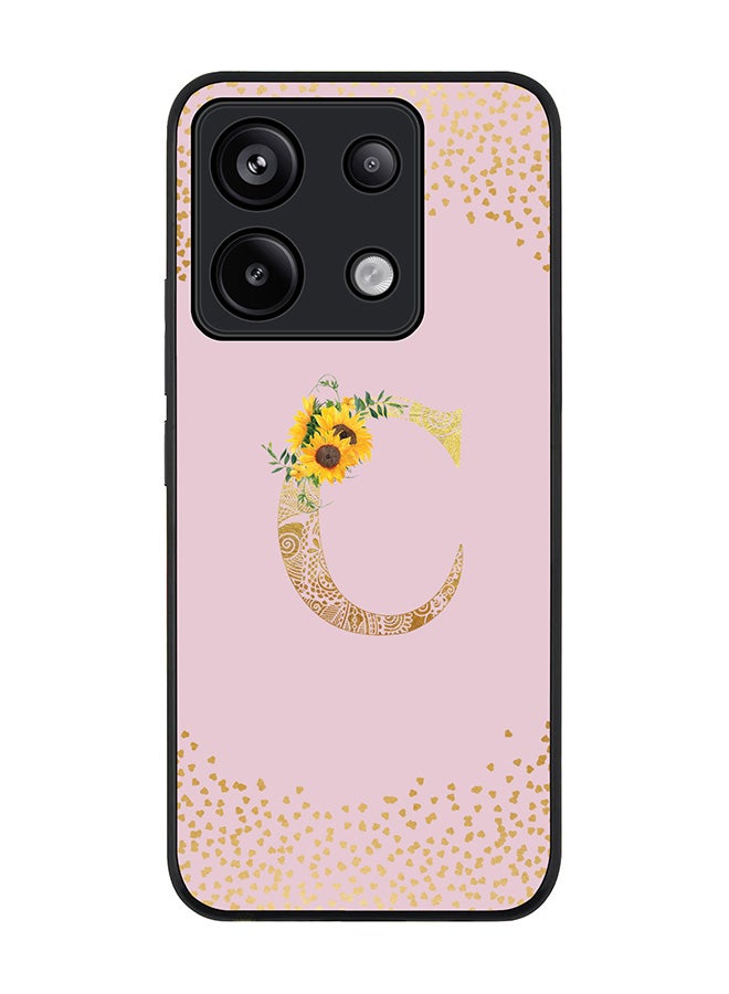 Stylizedd Rugged Black edge case for Poco X6 5G, Slim Cover - Custom Monogram Initial Letter Floral Pattern Alphabet - C (Pink ) - Image 1