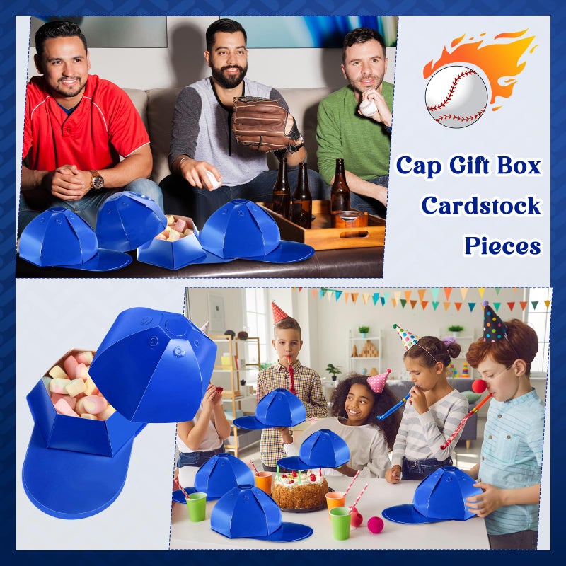 MotiMind 9 Pcs Baseball Cap Gift Box Hat Baseball Shaped Box Party Favor Cardstock Cardboard for Candy Snack Goody Father Day(Blue) - Image 5