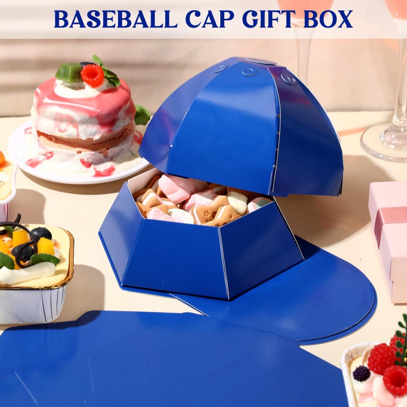 MotiMind 9 Pcs Baseball Cap Gift Box Hat Baseball Shaped Box Party Favor Cardstock Cardboard for Candy Snack Goody Father Day(Blue) - Image 4