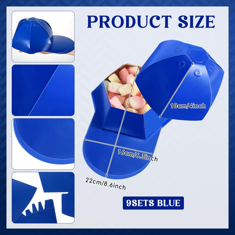 MotiMind 9 Pcs Baseball Cap Gift Box Hat Baseball Shaped Box Party Favor Cardstock Cardboard for Candy Snack Goody Father Day(Blue) - Image 3