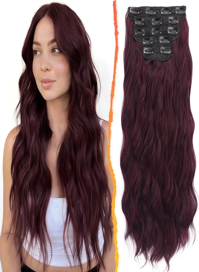 BARSDAR Dark Burgundy Wavy Clip in Hair Extensions - 20 Inch Long Wavy Clip in Hair Extensions for Women, 5 PCS Soft Synthetic Natural Looking Burgundy Red Hairpieces Easy Wear Daily Party - Image 1