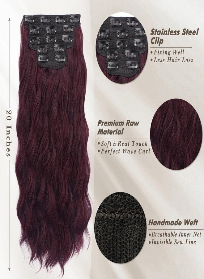 BARSDAR Dark Burgundy Wavy Clip in Hair Extensions - 20 Inch Long Wavy Clip in Hair Extensions for Women, 5 PCS Soft Synthetic Natural Looking Burgundy Red Hairpieces Easy Wear Daily Party - Image 2