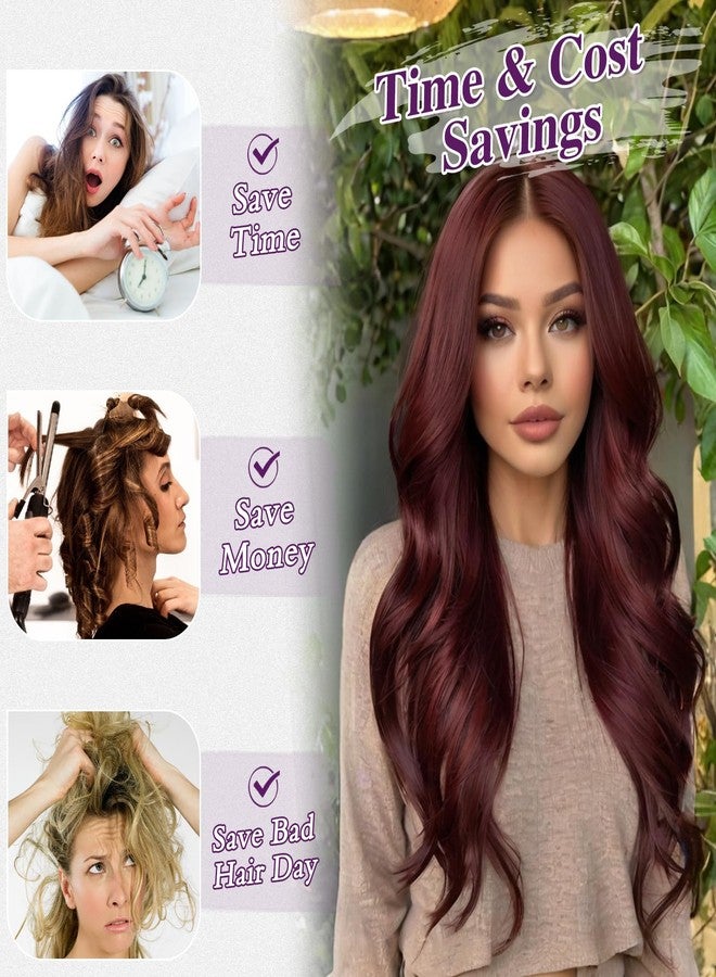 BARSDAR Dark Burgundy Wavy Clip in Hair Extensions - 20 Inch Long Wavy Clip in Hair Extensions for Women, 5 PCS Soft Synthetic Natural Looking Burgundy Red Hairpieces Easy Wear Daily Party - Image 3