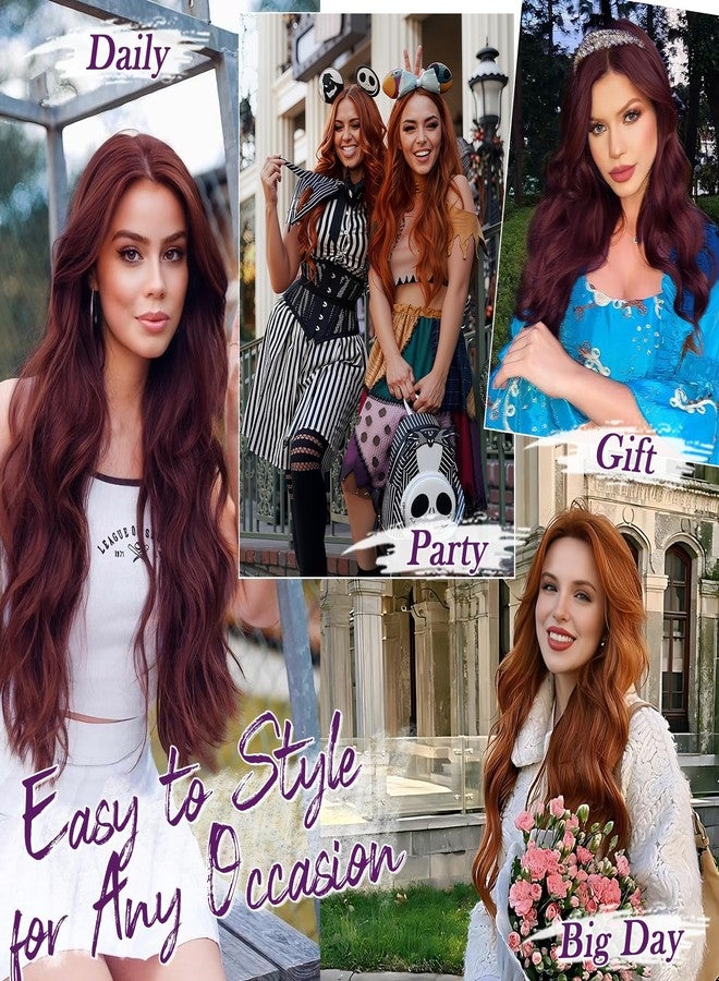 BARSDAR Dark Burgundy Wavy Clip in Hair Extensions - 20 Inch Long Wavy Clip in Hair Extensions for Women, 5 PCS Soft Synthetic Natural Looking Burgundy Red Hairpieces Easy Wear Daily Party - Image 4