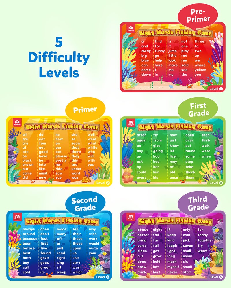 Coogam Wooden Magnetic Fishing Sight Words Game Learning Dolch Word Flashcards Montessori Educational Toy for Preschool 3 4 5 Year Old Kids - Image 3