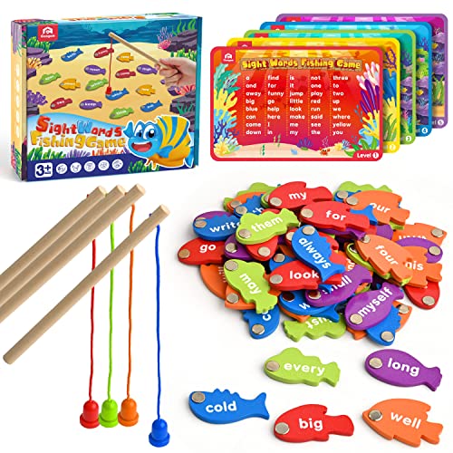 Coogam Wooden Magnetic Fishing Sight Words Game Learning Dolch Word Flashcards Montessori Educational Toy for Preschool 3 4 5 Year Old Kids - Image 1