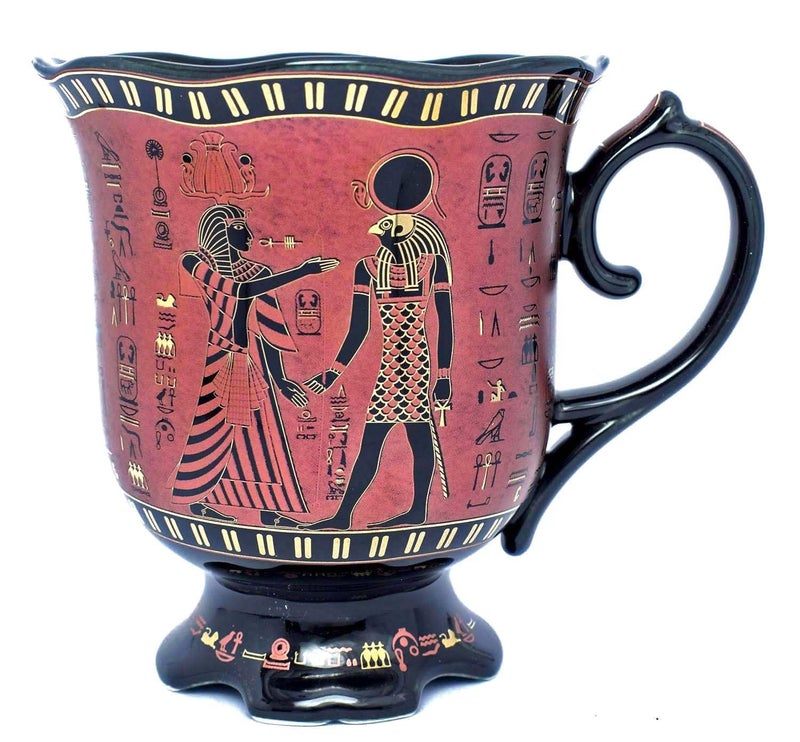 immatgar pharaonic Flower mug ancient Egyptian souvenirs gifts for women and men from Egypt - mother day gifts (2Kings - Black Red - 400 MM) - Image 1