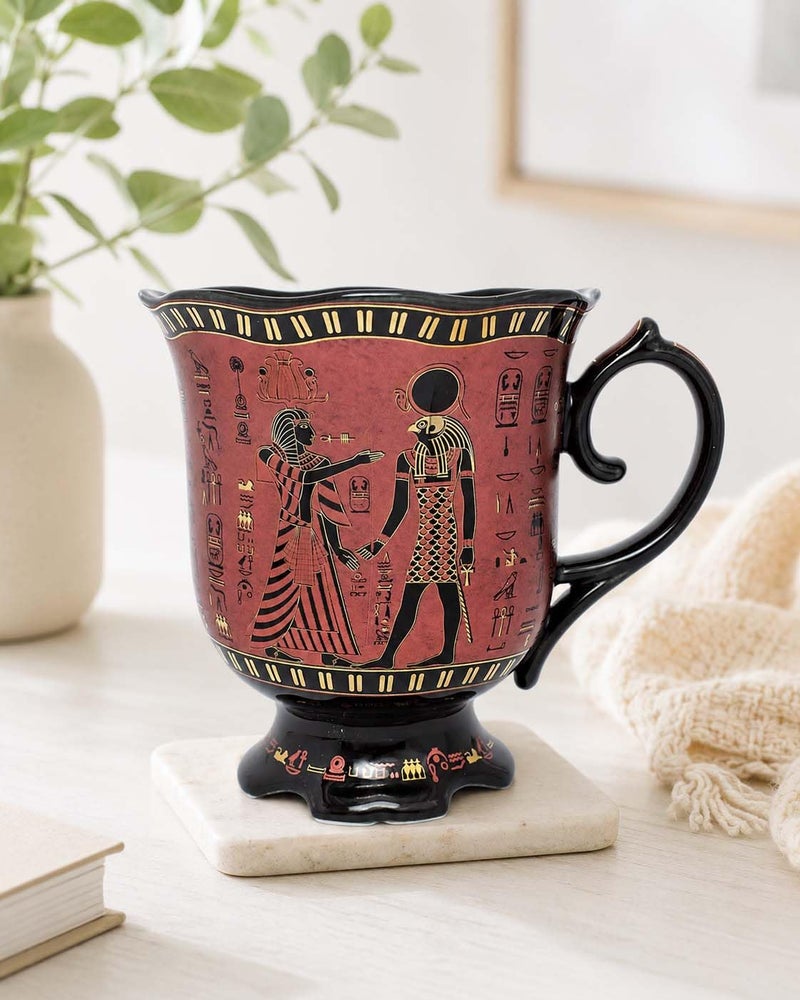 immatgar pharaonic Flower mug ancient Egyptian souvenirs gifts for women and men from Egypt - mother day gifts (2Kings - Black Red - 400 MM) - Image 2